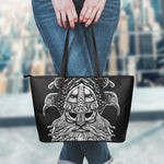 God Odin With Huginn And Muninn Print Leather Tote Bag