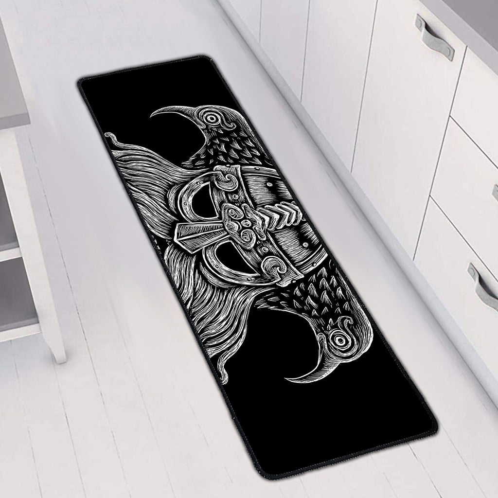 God Odin With Huginn And Muninn Print Long Kitchen Mat