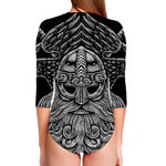 God Odin With Huginn And Muninn Print Long Sleeve Swimsuit