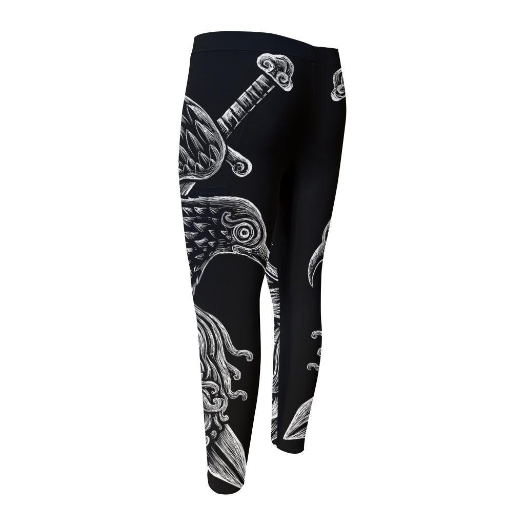 God Odin With Huginn And Muninn Print Men's Compression Pants