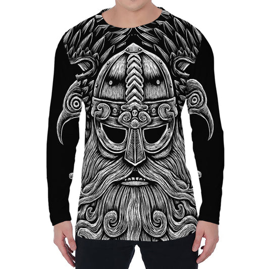 God Odin With Huginn And Muninn Print Men's Long Sleeve T-Shirt