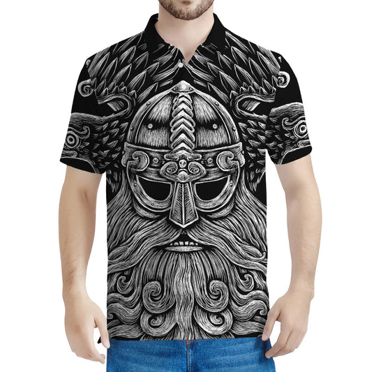 God Odin With Huginn And Muninn Print Men's Polo Shirt