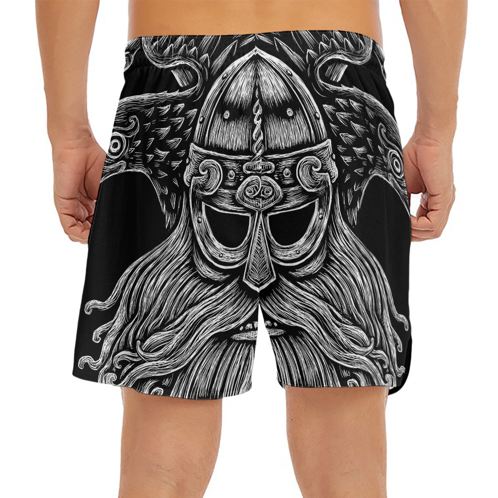 God Odin With Huginn And Muninn Print Men's Split Running Shorts
