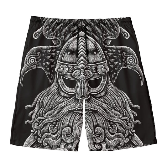 God Odin With Huginn And Muninn Print Men's Swim Trunks