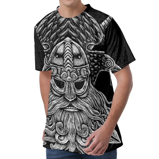 God Odin With Huginn And Muninn Print Men's Velvet T-Shirt