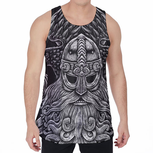 God Odin With Huginn And Muninn Print Men's Velvet Tank Top