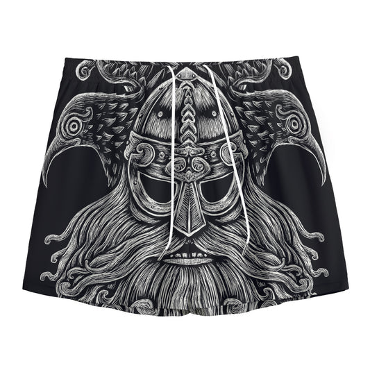 God Odin With Huginn And Muninn Print Mesh Shorts