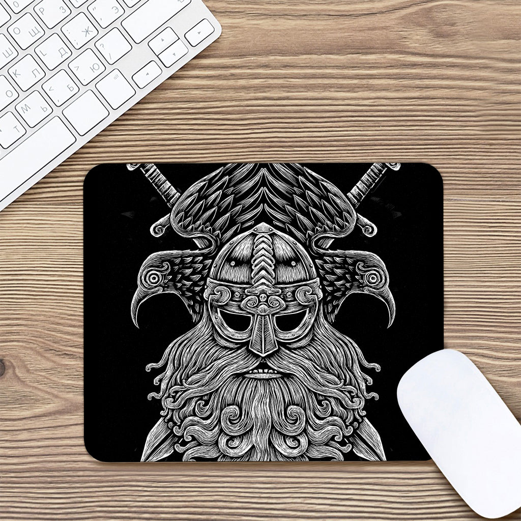 God Odin With Huginn And Muninn Print Mouse Pad
