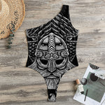 God Odin With Huginn And Muninn Print One Shoulder Bodysuit