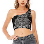 God Odin With Huginn And Muninn Print One Shoulder Crop Top