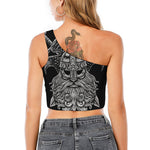 God Odin With Huginn And Muninn Print One Shoulder Crop Top