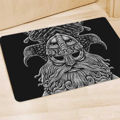 God Odin With Huginn And Muninn Print Polyester Doormat