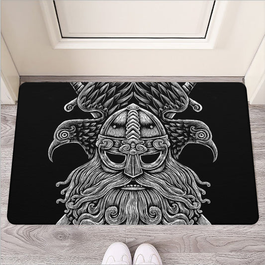 God Odin With Huginn And Muninn Print Rubber Doormat