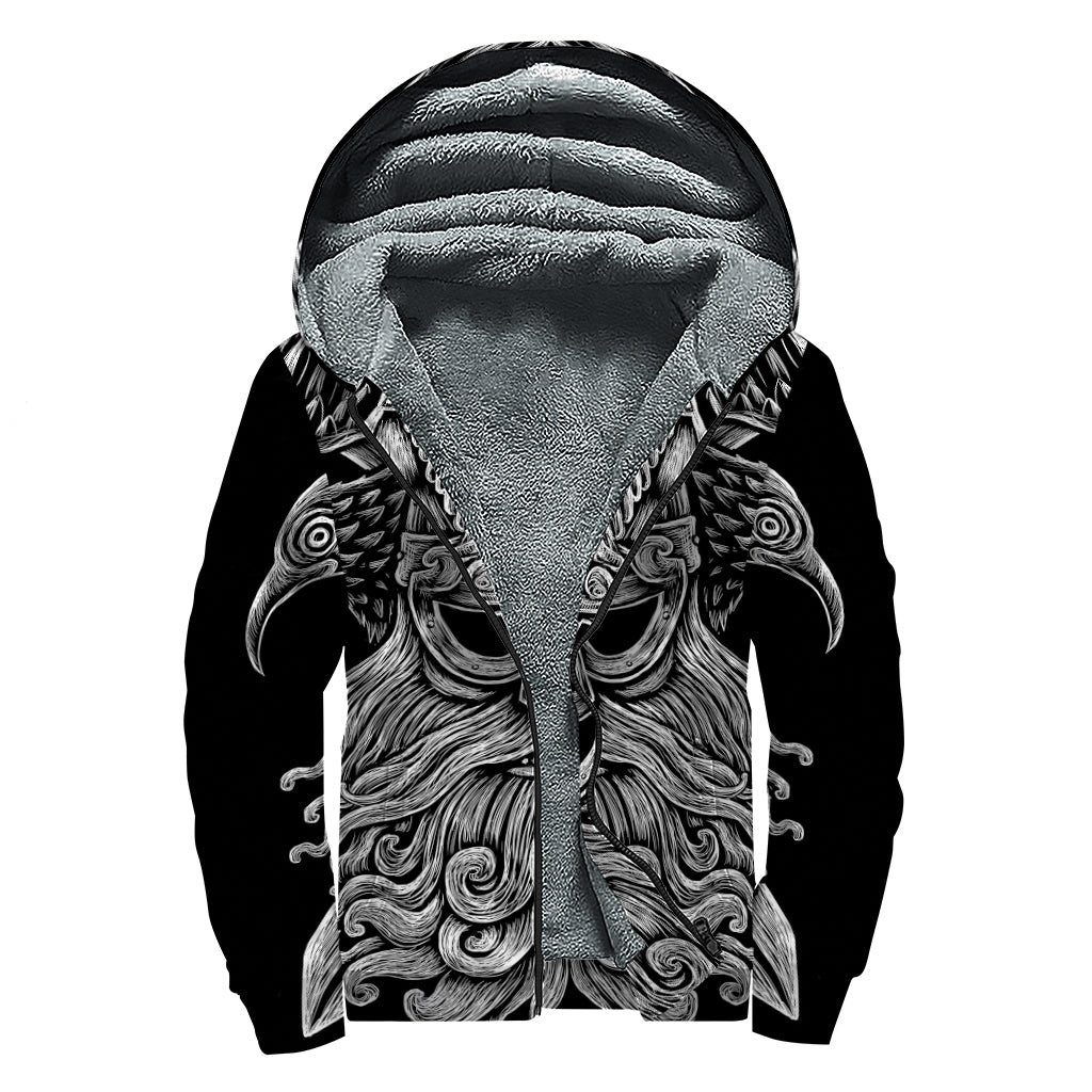 God Odin With Huginn And Muninn Print Sherpa Lined Zip Up Hoodie