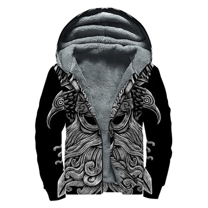 God Odin With Huginn And Muninn Print Sherpa Lined Zip Up Hoodie