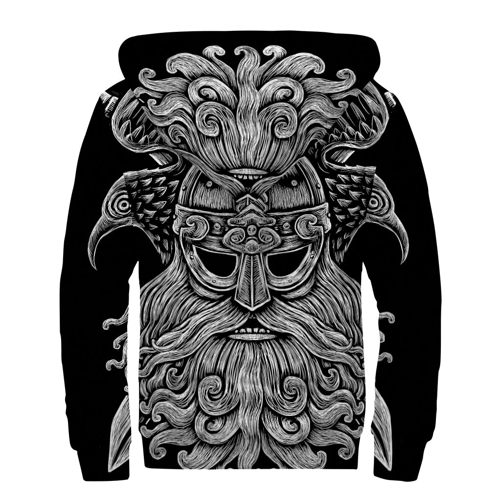 God Odin With Huginn And Muninn Print Sherpa Lined Zip Up Hoodie