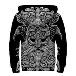 God Odin With Huginn And Muninn Print Sherpa Lined Zip Up Hoodie