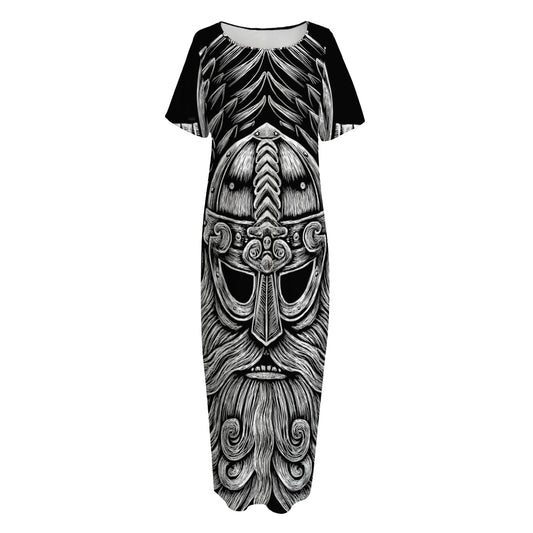 God Odin With Huginn And Muninn Print Short Sleeve Long Nightdress