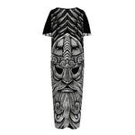 God Odin With Huginn And Muninn Print Short Sleeve Long Nightdress