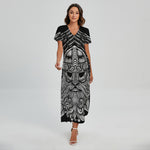God Odin With Huginn And Muninn Print Short Sleeve Maxi Dress