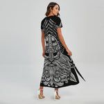 God Odin With Huginn And Muninn Print Short Sleeve Maxi Dress