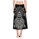God Odin With Huginn And Muninn Print Side Slit Midi Skirt