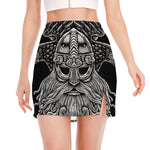 God Odin With Huginn And Muninn Print Side Slit Mini Skirt