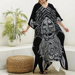 God Odin With Huginn And Muninn Print Silk V-Neck Kaftan Dress