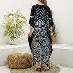 God Odin With Huginn And Muninn Print Silk V-Neck Kaftan Dress