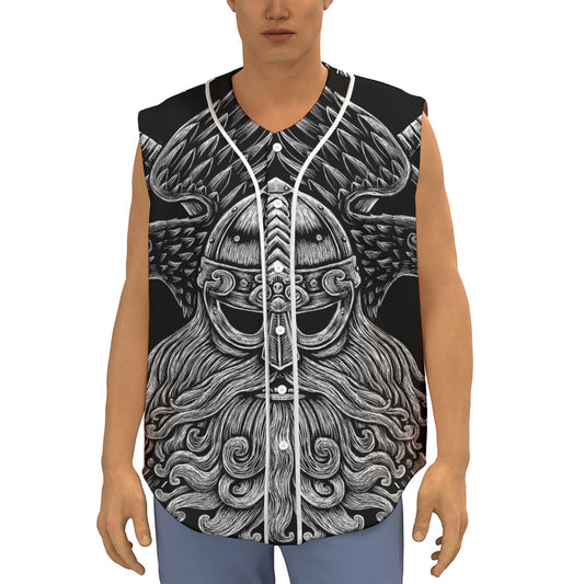 God Odin With Huginn And Muninn Print Sleeveless Baseball Jersey