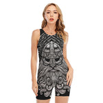 God Odin With Huginn And Muninn Print Sleeveless One Piece Swimsuit