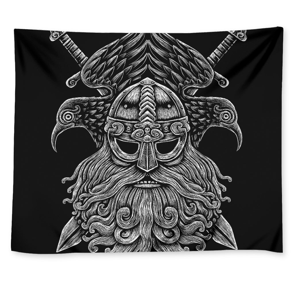 God Odin With Huginn And Muninn Print Tapestry