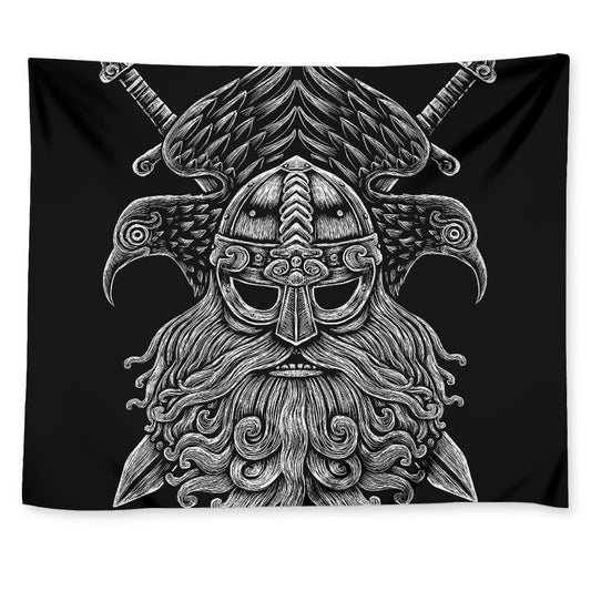God Odin With Huginn And Muninn Print Tapestry