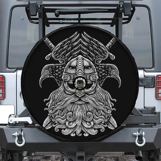 God Odin With Huginn And Muninn Print Tire Cover With Camera Hole