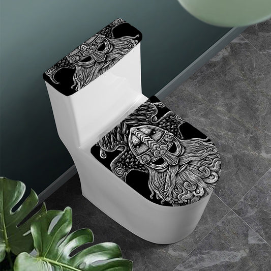 God Odin With Huginn And Muninn Print Toilet Lid And Tank Cover Set