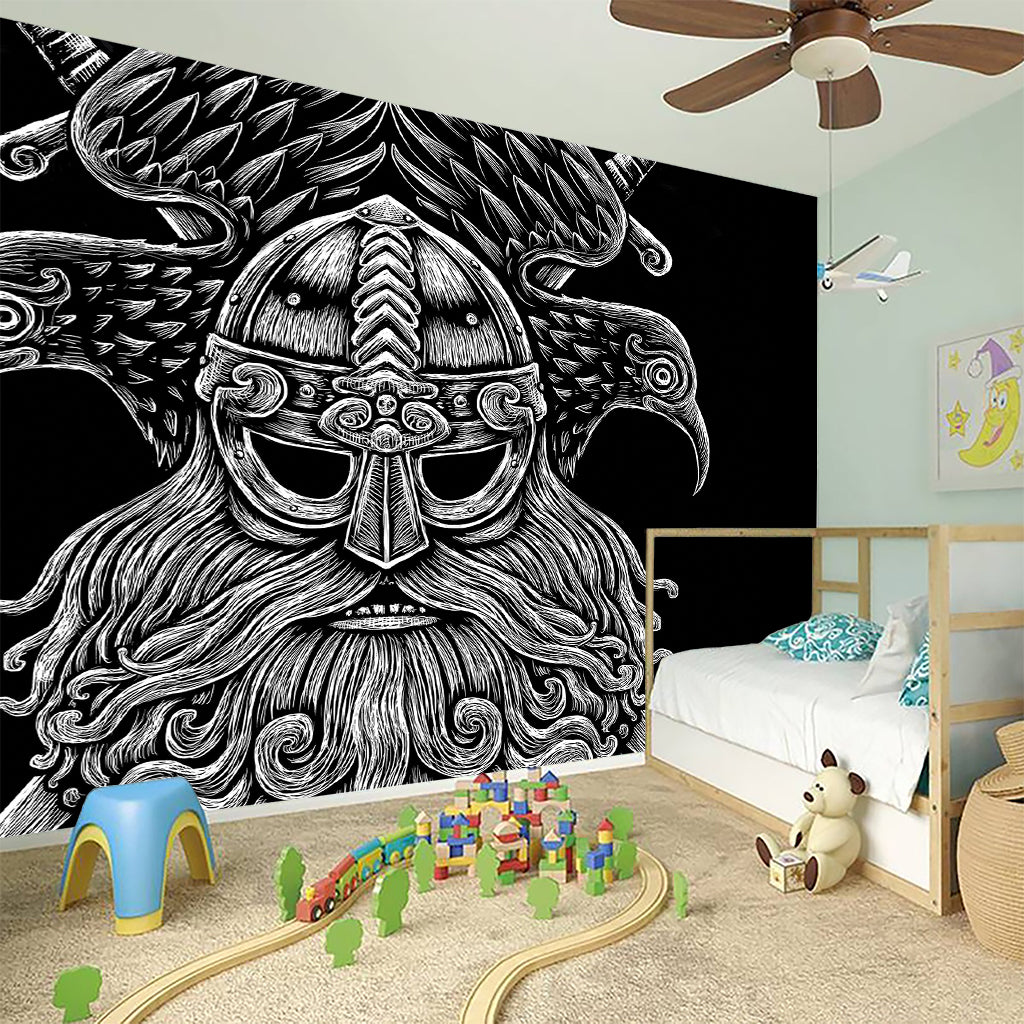 God Odin With Huginn And Muninn Print Wall Sticker