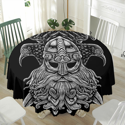God Odin With Huginn And Muninn Print Waterproof Round Tablecloth