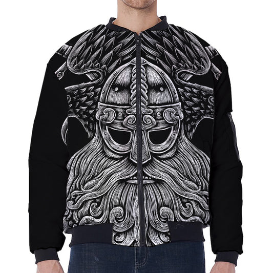 God Odin With Huginn And Muninn Print Zip Sleeve Bomber Jacket