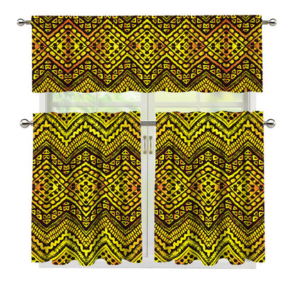 Gold African Ethnic Tribal Pattern Print 3 Piece Kitchen Curtains