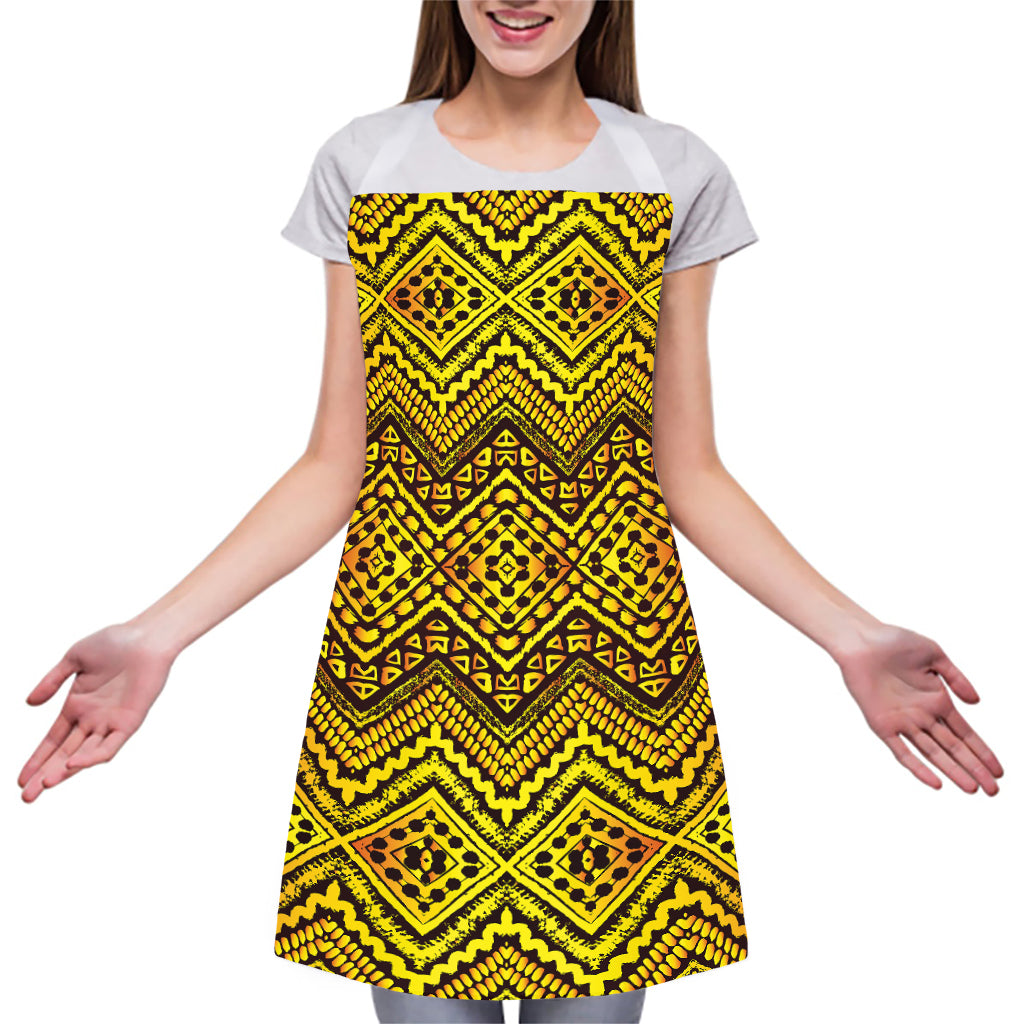 Gold African Ethnic Tribal Pattern Print Adjustable Apron