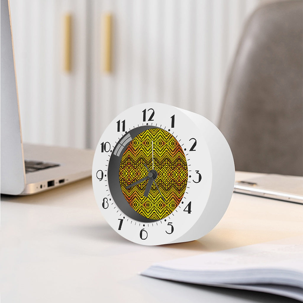 Gold African Ethnic Tribal Pattern Print Alarm Clock