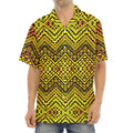 Gold African Ethnic Tribal Pattern Print Aloha Shirt