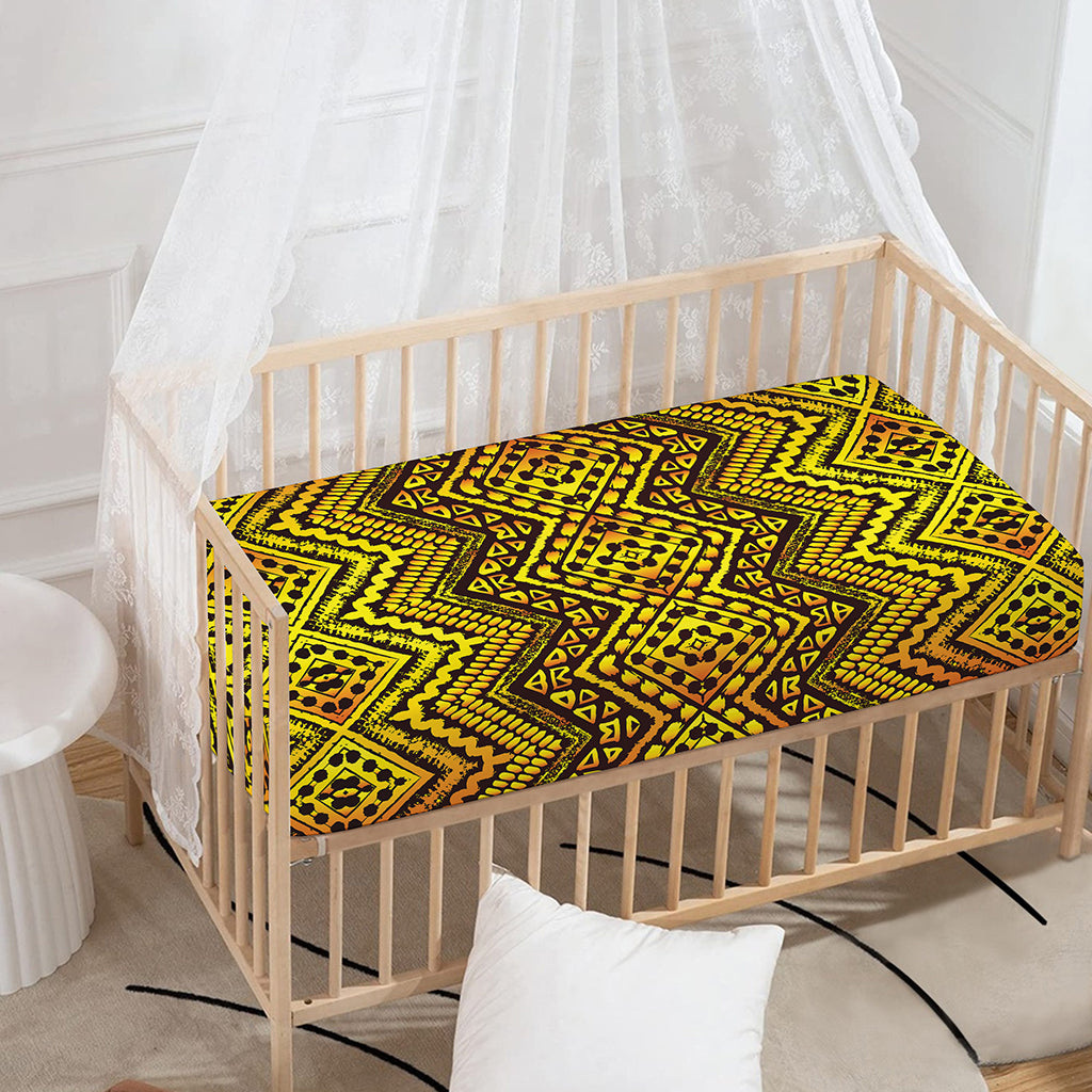 Gold African Ethnic Tribal Pattern Print Baby Crib Sheet