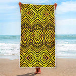 Gold African Ethnic Tribal Pattern Print Beach Towel