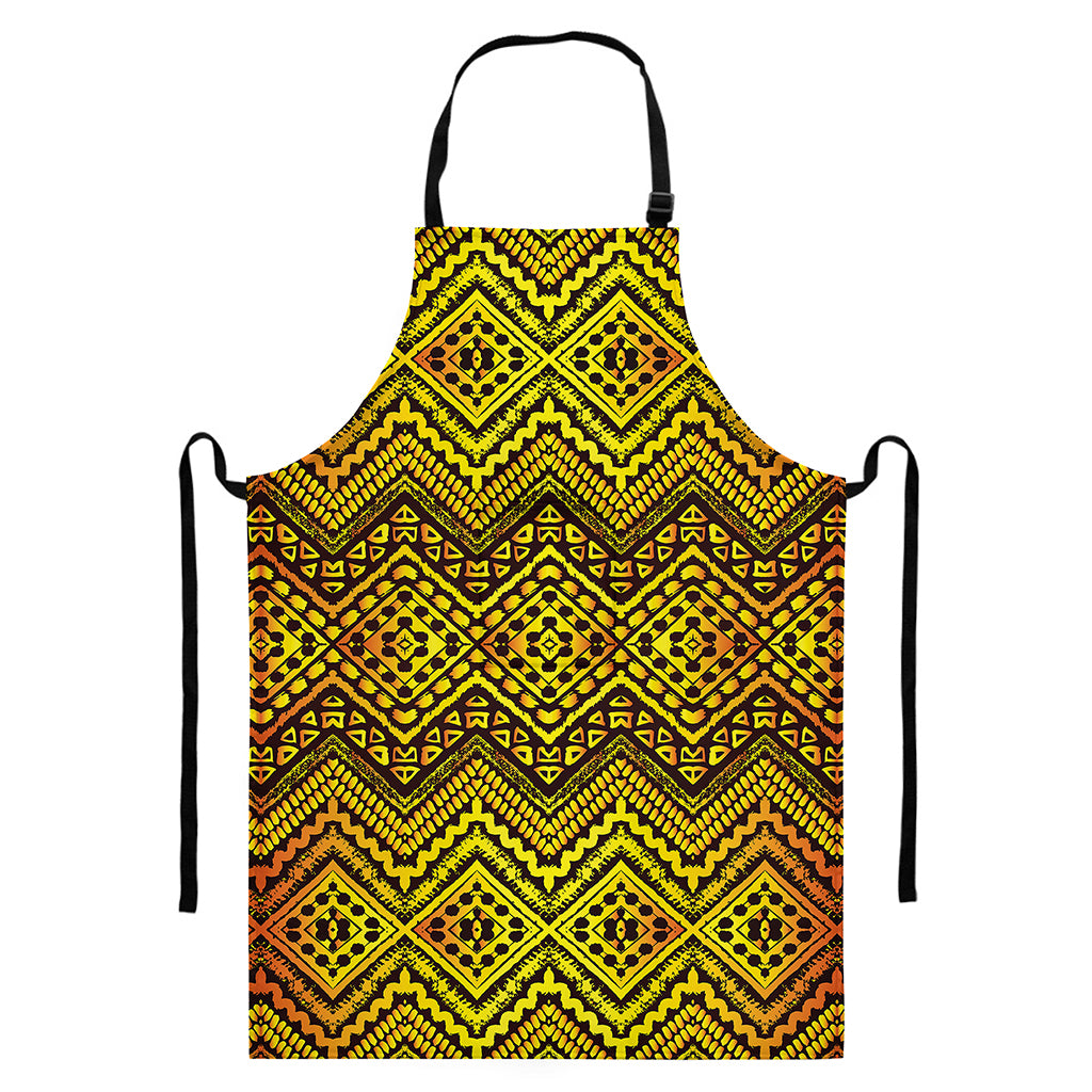 Gold African Ethnic Tribal Pattern Print Bib Apron With Pocket
