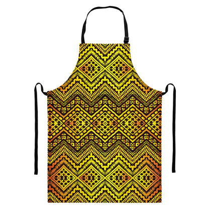Gold African Ethnic Tribal Pattern Print Bib Apron With Pocket