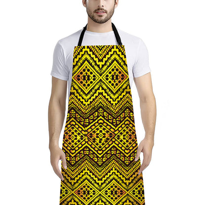 Gold African Ethnic Tribal Pattern Print Bib Apron With Pocket