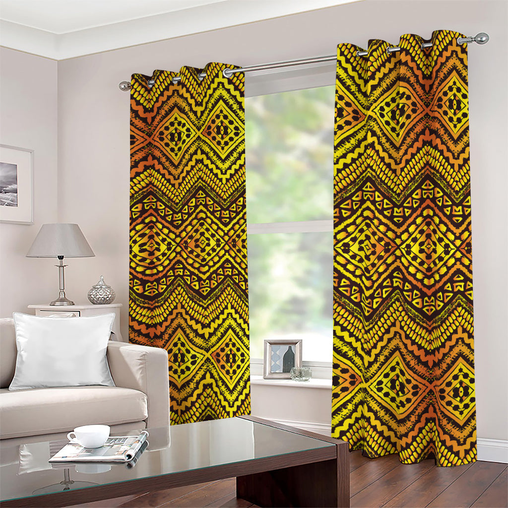 Gold African Ethnic Tribal Pattern Print Blackout Grommet Curtains