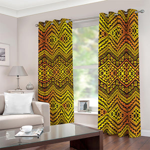 Gold African Ethnic Tribal Pattern Print Blackout Grommet Curtains