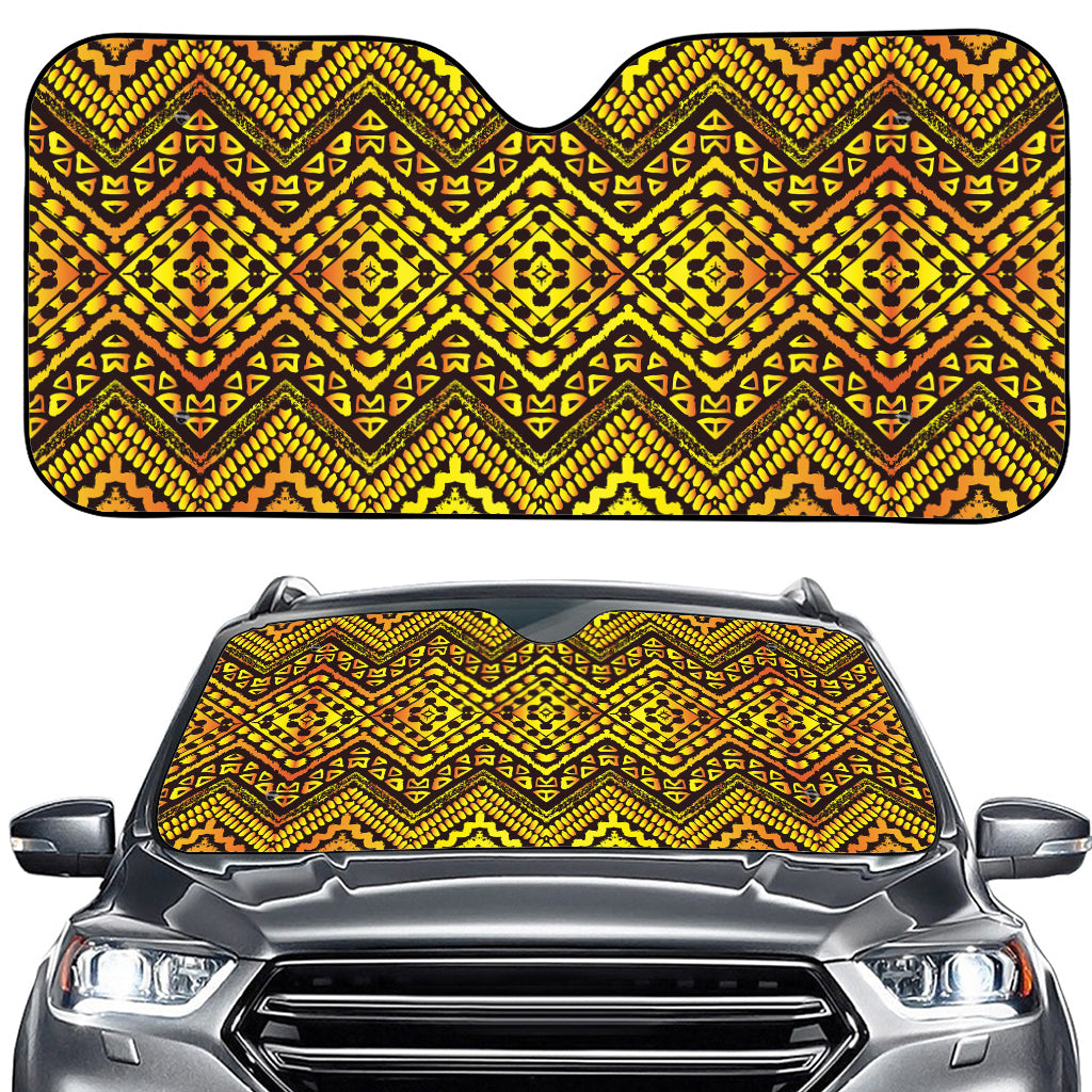 Gold African Ethnic Tribal Pattern Print Car Windshield Sun Shade